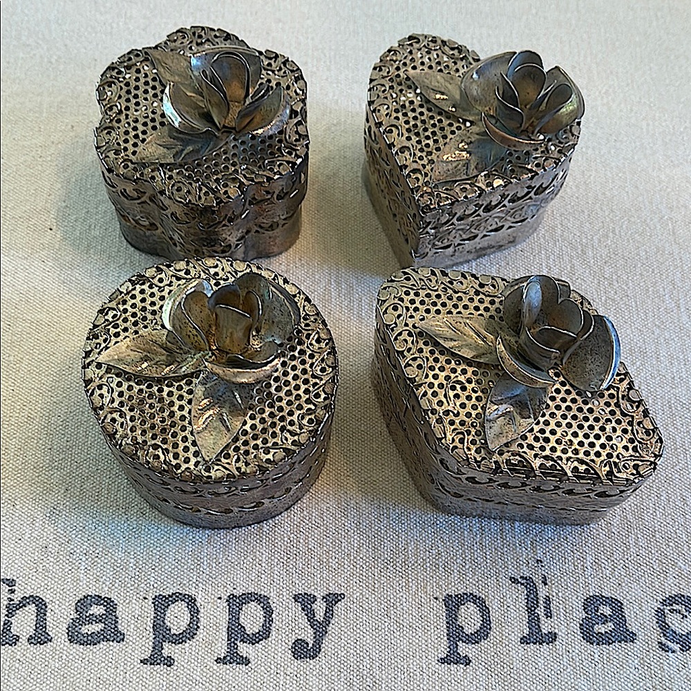 Vintage Set of Four Silver Trinket Boxes/ various shapes